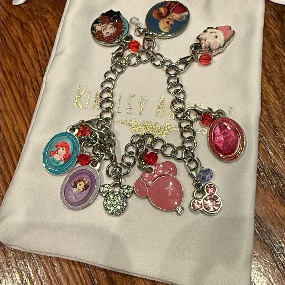 Disney charm bracelet 8” 9 removable charms + 2 Mickey rings NEW